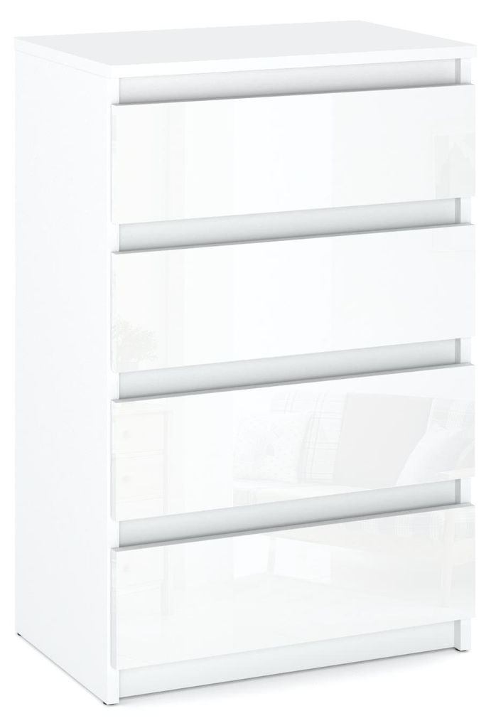 Kommode „HIT“, 4 Schubladen, 60 cm, Mattweiß/Glänzendweiß Produktbild 