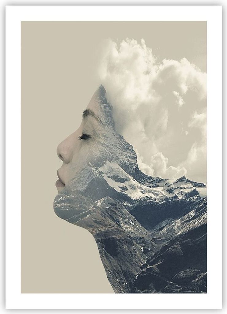 Poster - Poster ohne Rahmen - Grafik Frau Berge - 50x70 cm - Wand Bild - Wanddeko - Wandbilder - Kunstposter - Wandposter - Bilder - Kunstdruck - W...