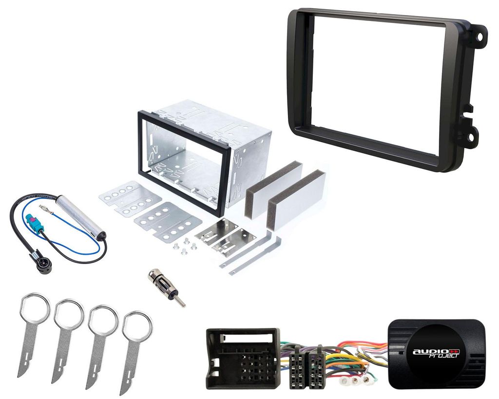 Audioproject A217 - CanBus Radioblende SET 2 DIN ISO Metall Einbauschacht kompatibel für VW Golf 5 6 Passat Skoda Octavia Seat Can Bus Radio Adapt...