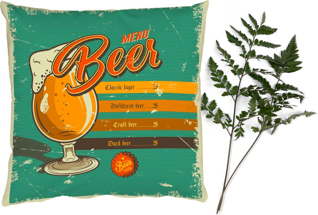 MuchoWow Zierkissen Sofakissen Wohnzimmer Dekokissen 60x60 cm Mannshöhle - Bier - Bar - Vintage - Sitzfläche - Foto Polster