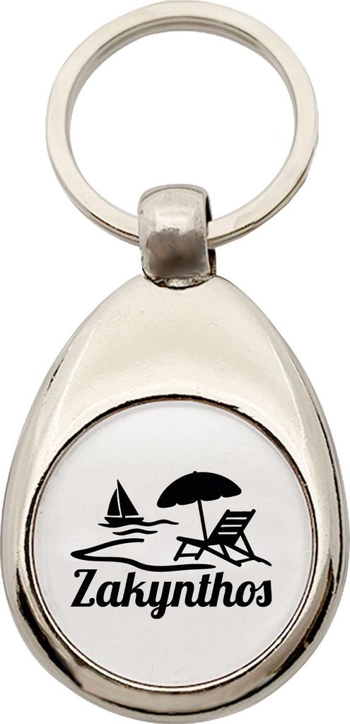 Huuraa Schlüsselanhänger Zakynthos Inselmotiv Griechenland Metall Schlüsselring Einkaufswagenchip Geschenkidee