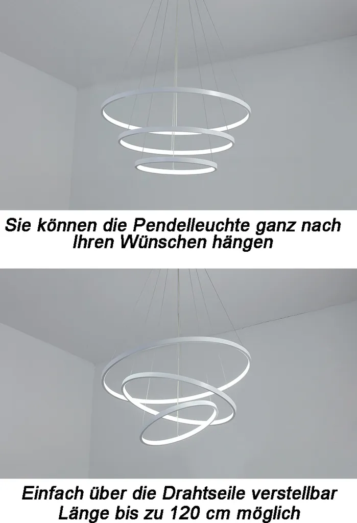 Lampada Sospensione LED 3 Anelli 108W Nera Dimmerabile 80cm Telecomando - 11