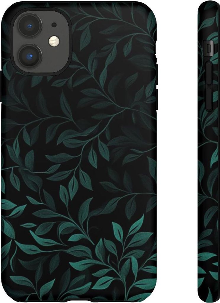 Elegantes Blättermuster auf dunklem Hintergrund – Handyhülle Kompatibel mit iPhone 11