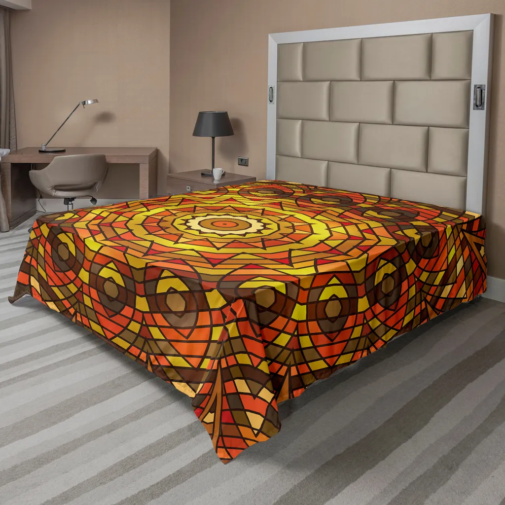 Drap plat géant 275x260 cm anti-plis, motif celte jaune rouge durable