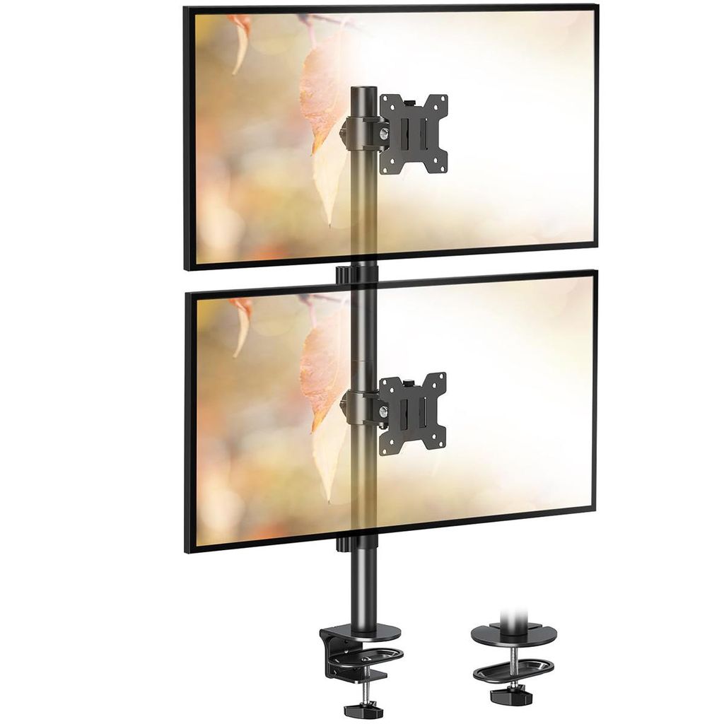 Vertikaler Monitorständer für 2 Monitore, geeignet für 17-27 Zoll, bis 8 kg, Dual-Monitorständer stapelbare Bildschirmhalterung