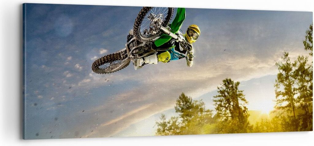 Bild auf Leinwand - Leinwandbild - Motorrad Extrem Spaß Wettbewerbe - 100x40cm - Wand Bild - Wanddeko - Leinwanddruck - Bilder - Kunstdruck - Lein...