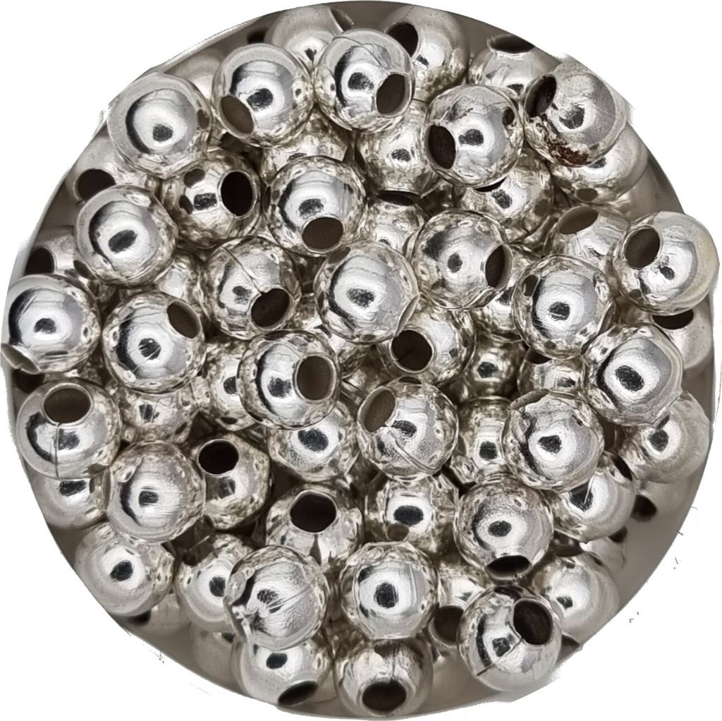 Metall Perlen Großlochperlen 2 mm, ca. 500 Stück, Silberfarben hell