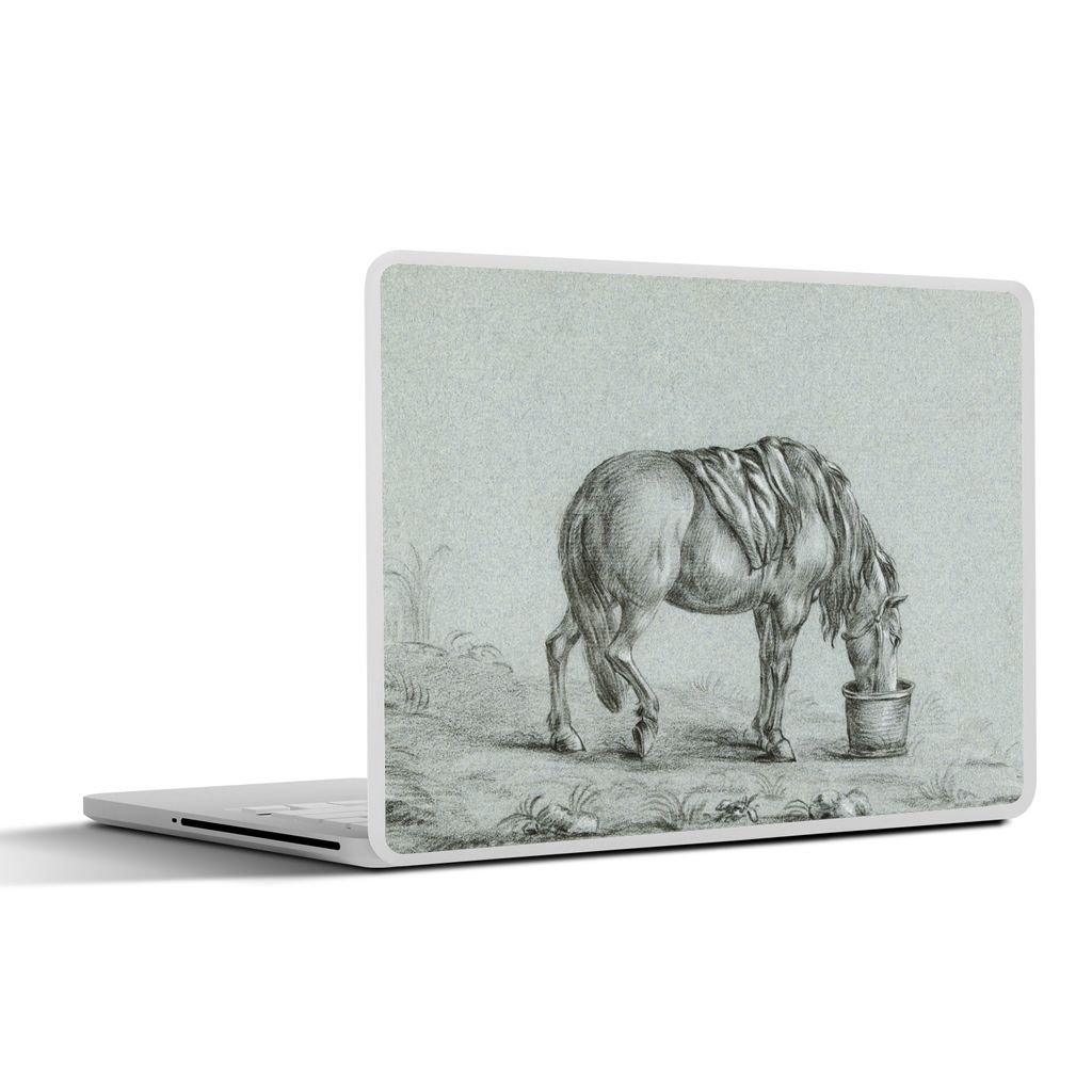 MuchoWow Laptop Aufkleber Sticker Cover Pferd frisst aus einem Trog - Gemälde von Jean Bernard 30x22 cm - Laptop-Sticker