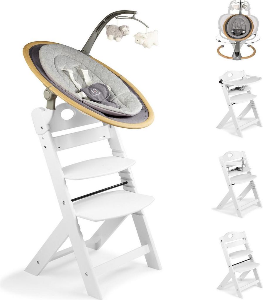 BabyGo Homey-Set Pro Hochstuhl Family inkl. Babywippe & Essbrett wood/ white