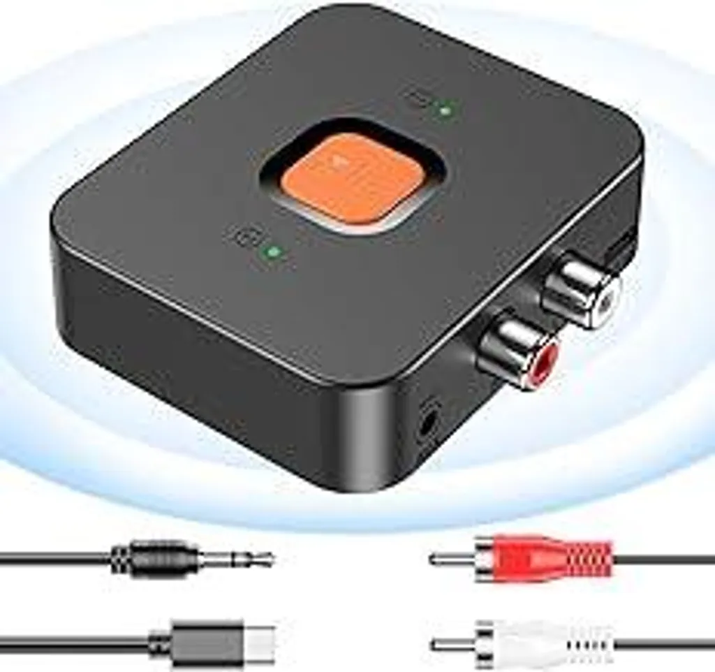 Adattatore Bluetooth 6.0 impianto stereo, ricevitore Bluetooth con cavo RCA da 3,5 mm doppia uscita AUX per altoparlanti impianto stereo, adattatore audio Bluetooth per proiettori/tablet/cellulari/ricevitori AV - 1