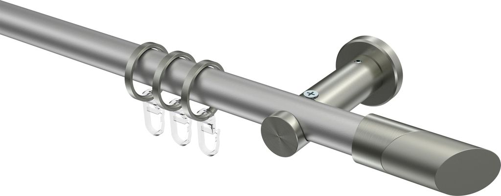 Interdeco Gardinenstange / Vorhangstange Silbergrau / Edelstahl-Optik, Typ Platon Verano (Schräge), 20 mm Ø 1-läufig, 440 cm