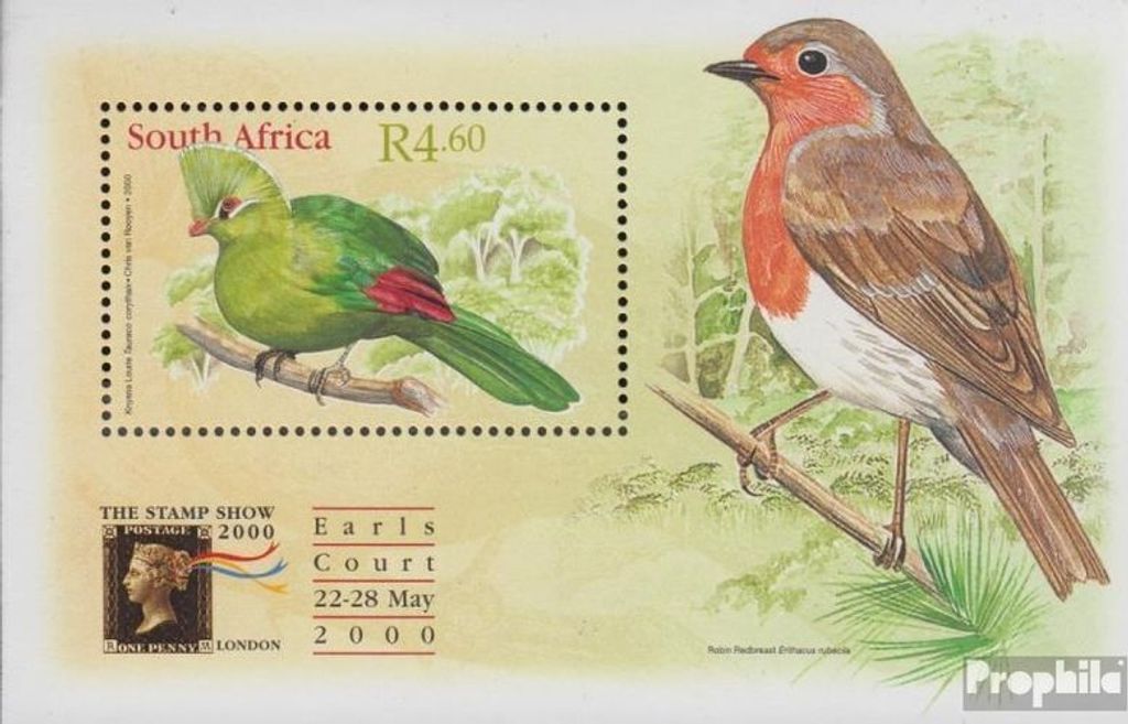 Briefmarken Südafrika 2000 Mi Block80 (kompl.Ausg.) gestempelt Federhelmturako