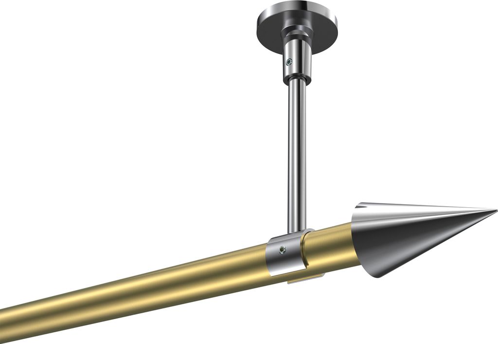 Interdeco Gardinenstange / Vorhangstange Messing-Optik / Chrom, Typ Sonette Savio (Kegel) ohne Ringe, Deckenmontage, 20 mm Ø 1-läufig, 540 cm