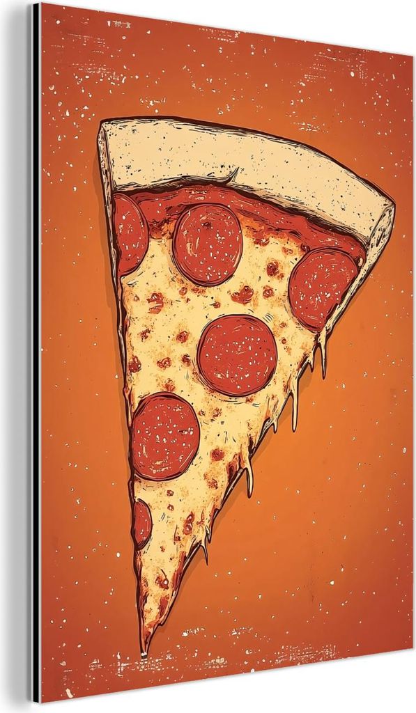 MuchoWow Wanddekoration Metall Metallbild Wandkunst 30x40 cm Pizza - Käse - Rot - Peperoni MuchoWow Aluminium Gemälde - Bilder