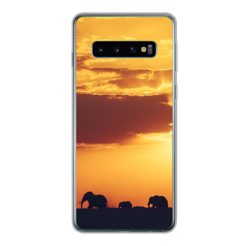 MuchoWow Handyhülle Schutzhülle Hülle für Samsung Galaxy S10 Elefanten - Horizont - Sonnenuntergang - Tiere Silikon Softcase Handy Hülle - H...