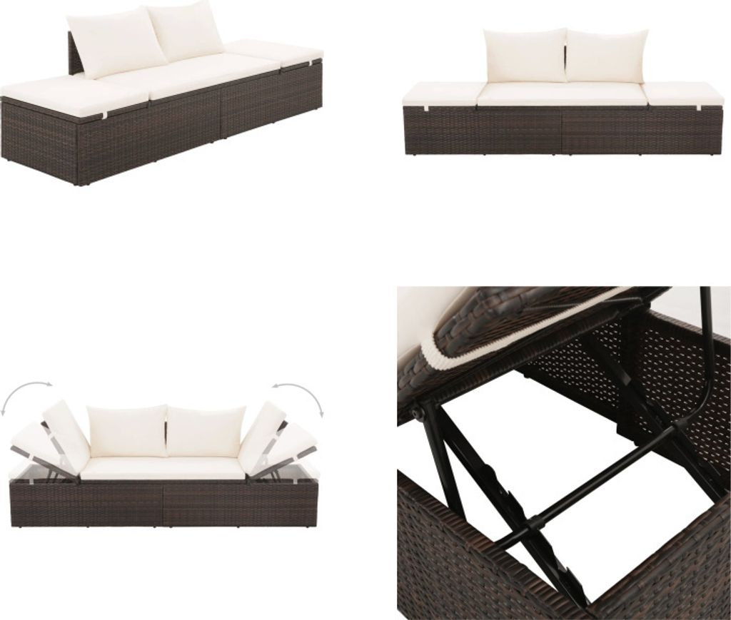 vidaXL Gartenbett Braun 195×60 cm Poly Rattan - Gartenliege - Gartenliegen - Sonnenliege - Sonnenliegen
