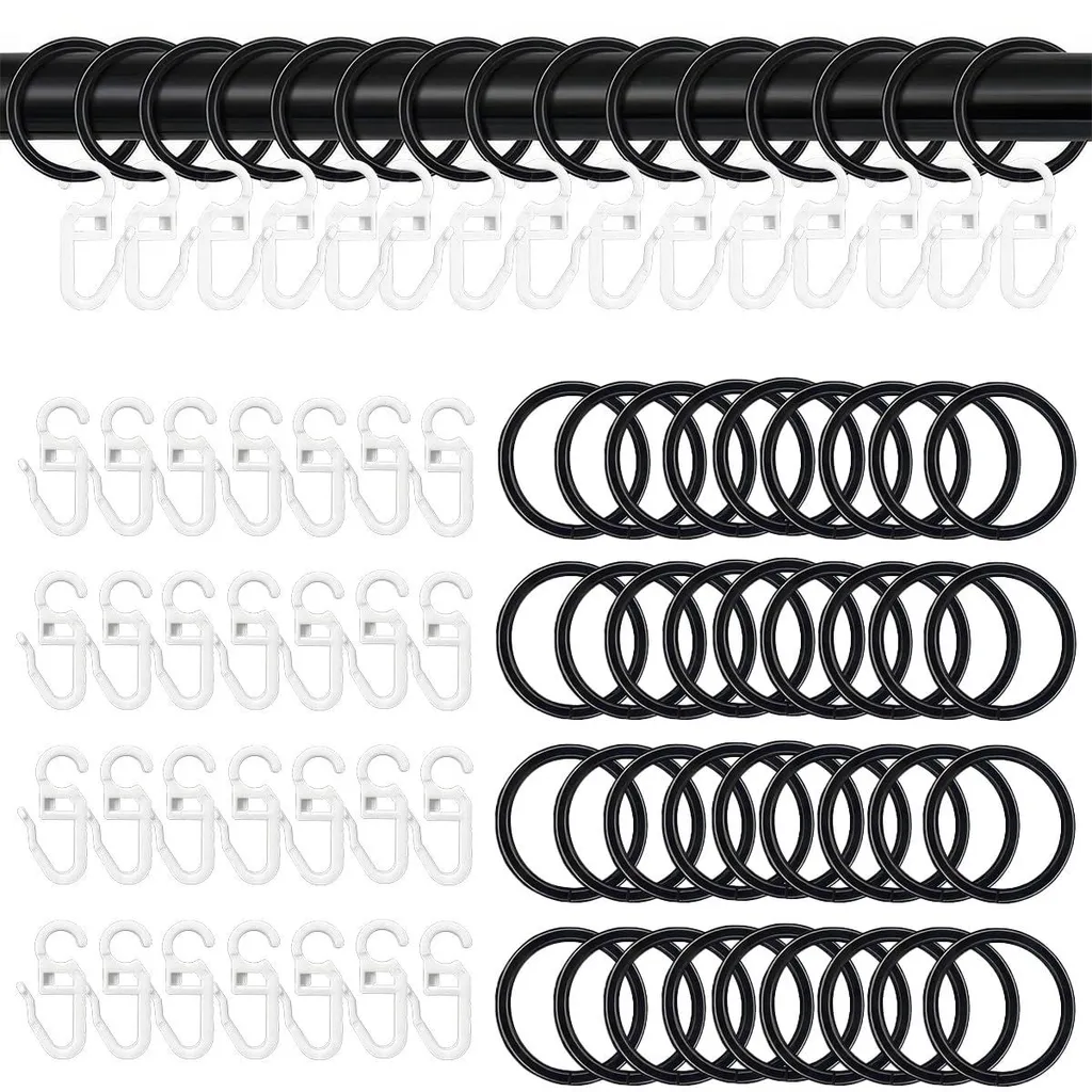 Anneaux métalliques noirs 32mm pour rideaux, finition mate anti-bruit