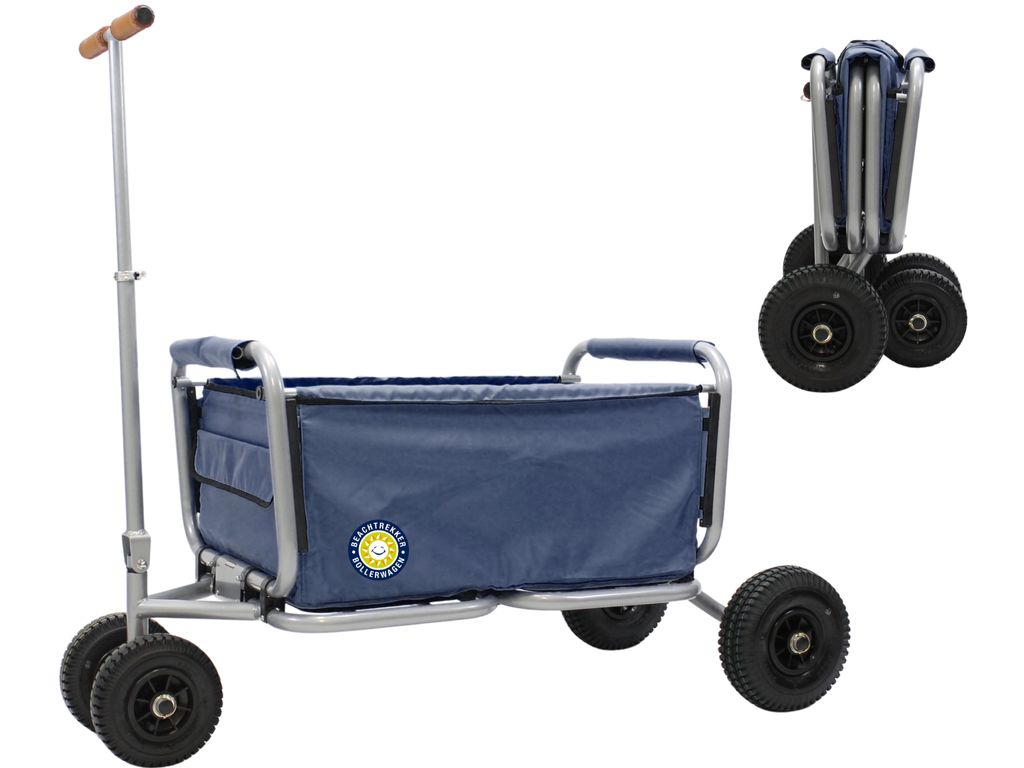 Beachtrekker faltbarer Bollerwagen Life mit integrierter Feststellbremse Blau und PolyurethanReifen