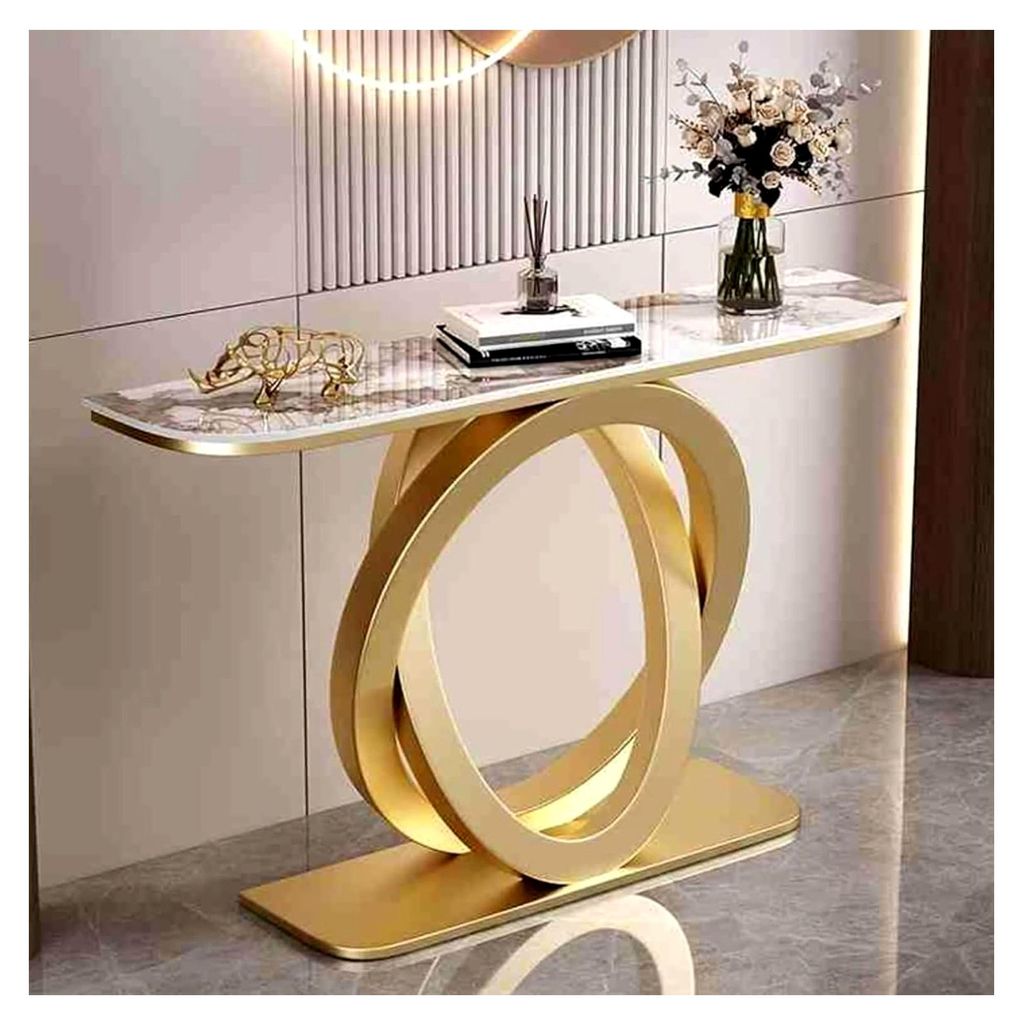 Konsolentisch für den Flur, schmal, hinter dem Sofatisch, Eingangstisch für die Inneneinrichtung mit Metallrahmen, Wohnzimmer (Gold, 80 cm)