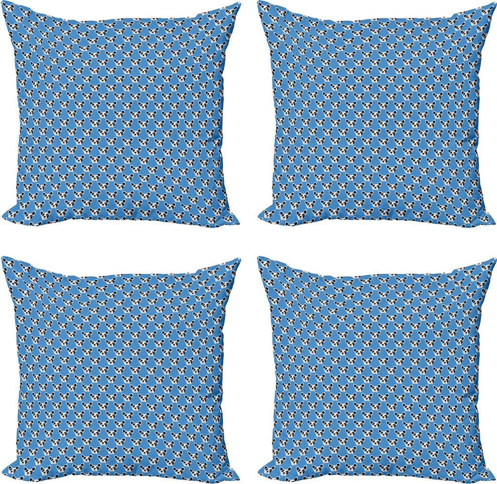 ABAKUHAUS Bulldogge Kissenbezug Set (4 Stück), Hipster Lustige Welpen, Moderner Doppelseitiger Digitaldruck, 45 cm x 45 cm, Blau Schwarz-Weiß