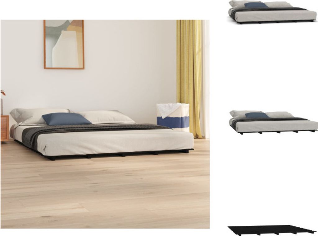 vidaXL Massivholzbett Schwarz 200x200 cm Kiefer - Betten & Bettgestelle