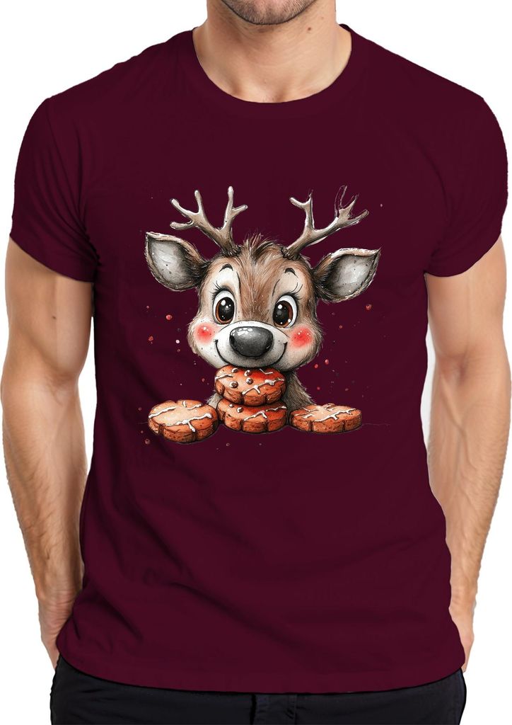 Rentier Lebkuchen Weihnachten süß Kinder Geschenk Niedlich Herren T-Shirt, Burgundy, S