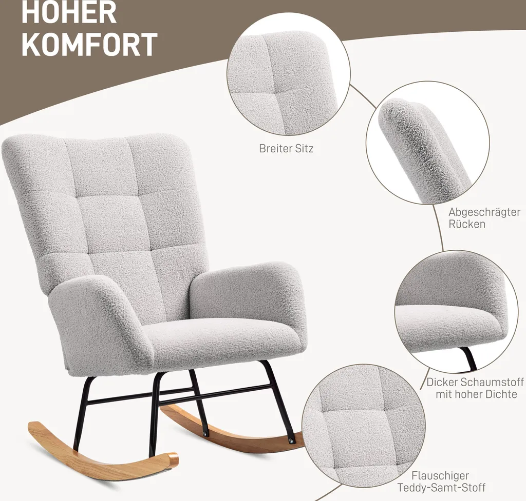 HOMCOM Sedia a Dondolo Teddy: Test Comfort e Solidità Grigio - 5
