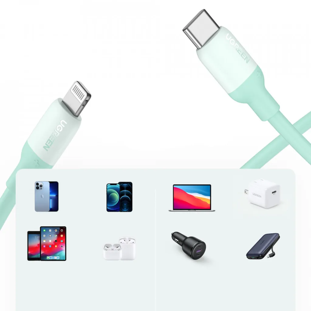 Câble de charge rapide USB-C vers Lightning MFI pour iPhone Ugreen Vert - 10