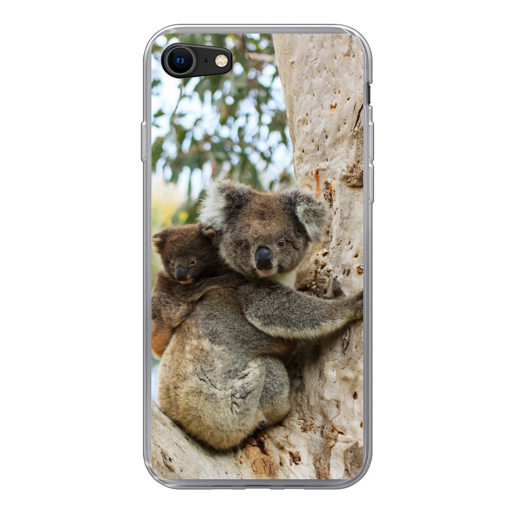 MuchoWow Handyhülle Schutzhülle Hülle für iPhone SE 2020 Koalas - Kind - Baum - Kinder - Junge - Mädchen Silikon Softcase Handy Hülle - Kar...