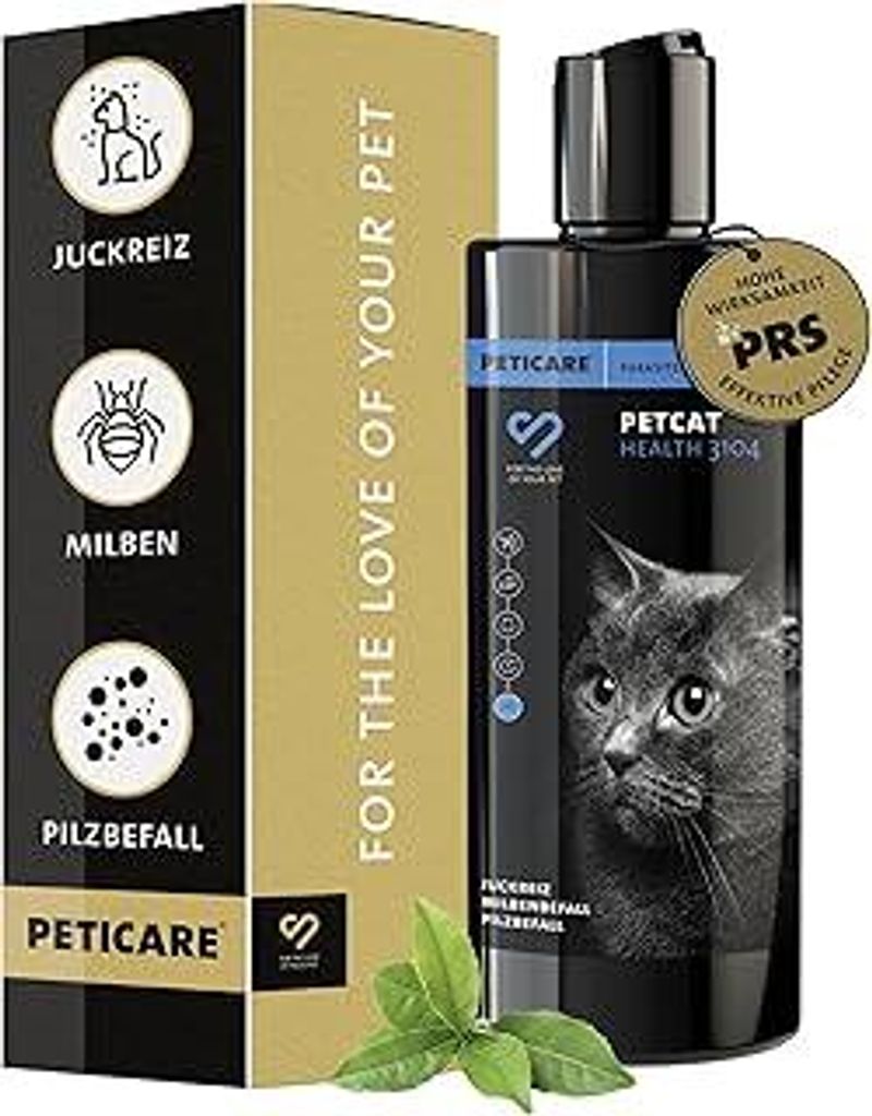 Peticare Anti-Parasiten Katzen-Shampoo | gegen Milben Flöhe Pilze | lindert effektiv Juckreiz & unterstützt Regenerationsprozess | einzigartiges ...