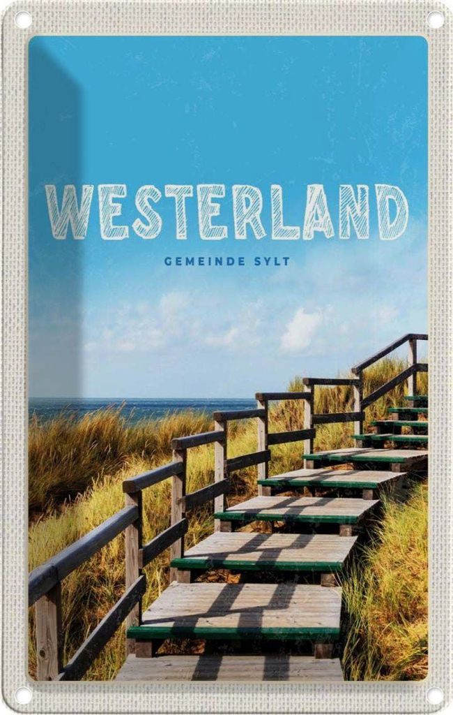vianmo Blechschild 18x12 cm Westerland Gehweg Urlaub am Strand Meer Trip Bildmotiv Reisemotiv Abenteuer Reisen
