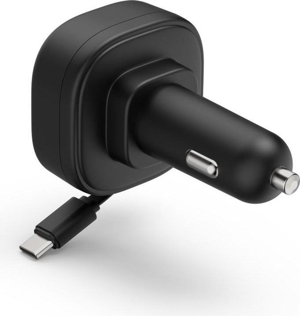 Auto-Schnellladegerät, 2x USB-C, ausziehbares Ladekabel, PD, 30 W, Schwarz (00201958)