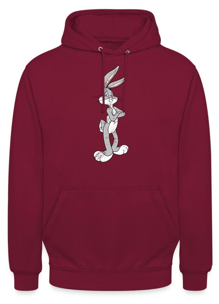 Spreadshirt Looney Tunes Bugs Bunny Vintage Pose Uni Hoodie, S, Bordeaux
