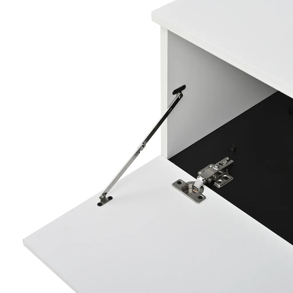 Merax Meuble TV bas blanc avec abattant et compartiments ouverts design - 9