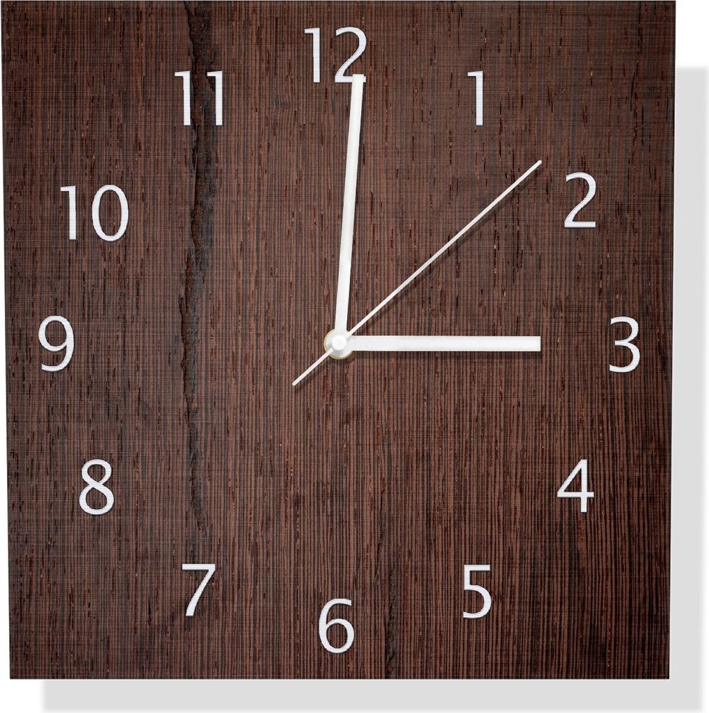 Wallario Design Wanduhr Holz-Optik Textur dunkelbraunes Holz aus Aluverbund, Größe 30 x 30 cm