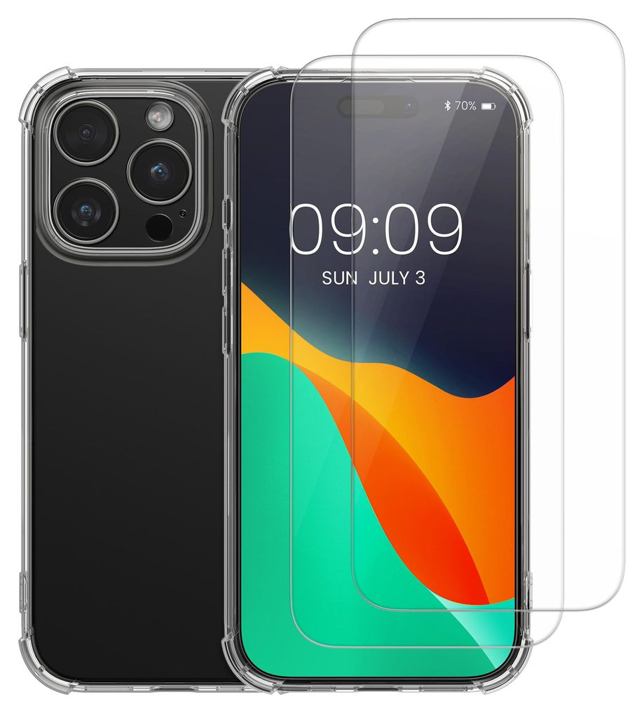 kalibri Hülle kompatibel mit Apple iPhone 15 Pro Case - Handyhülle mit 2x Glas Schutz Folie - Cover Handyhülle in Transparent