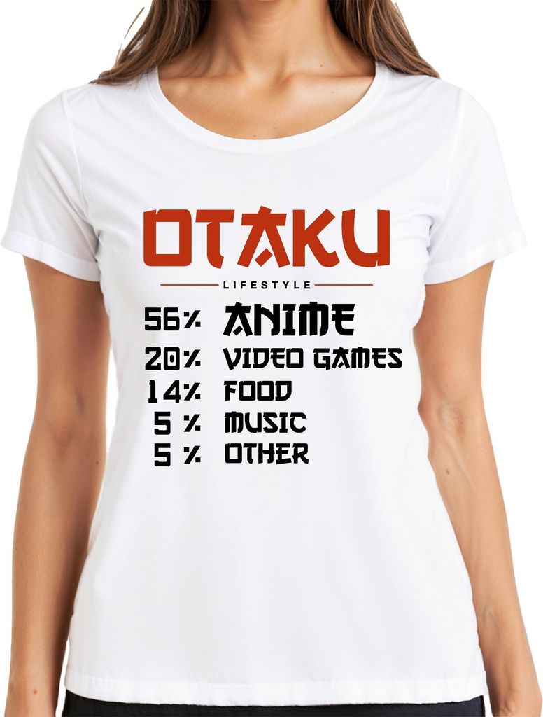 OTAKU LIFESTYLE 56% ANIME 20% VIDEO GAMES Manga Videospiele Japan Damen T-Shirt, Weiß, 3XL