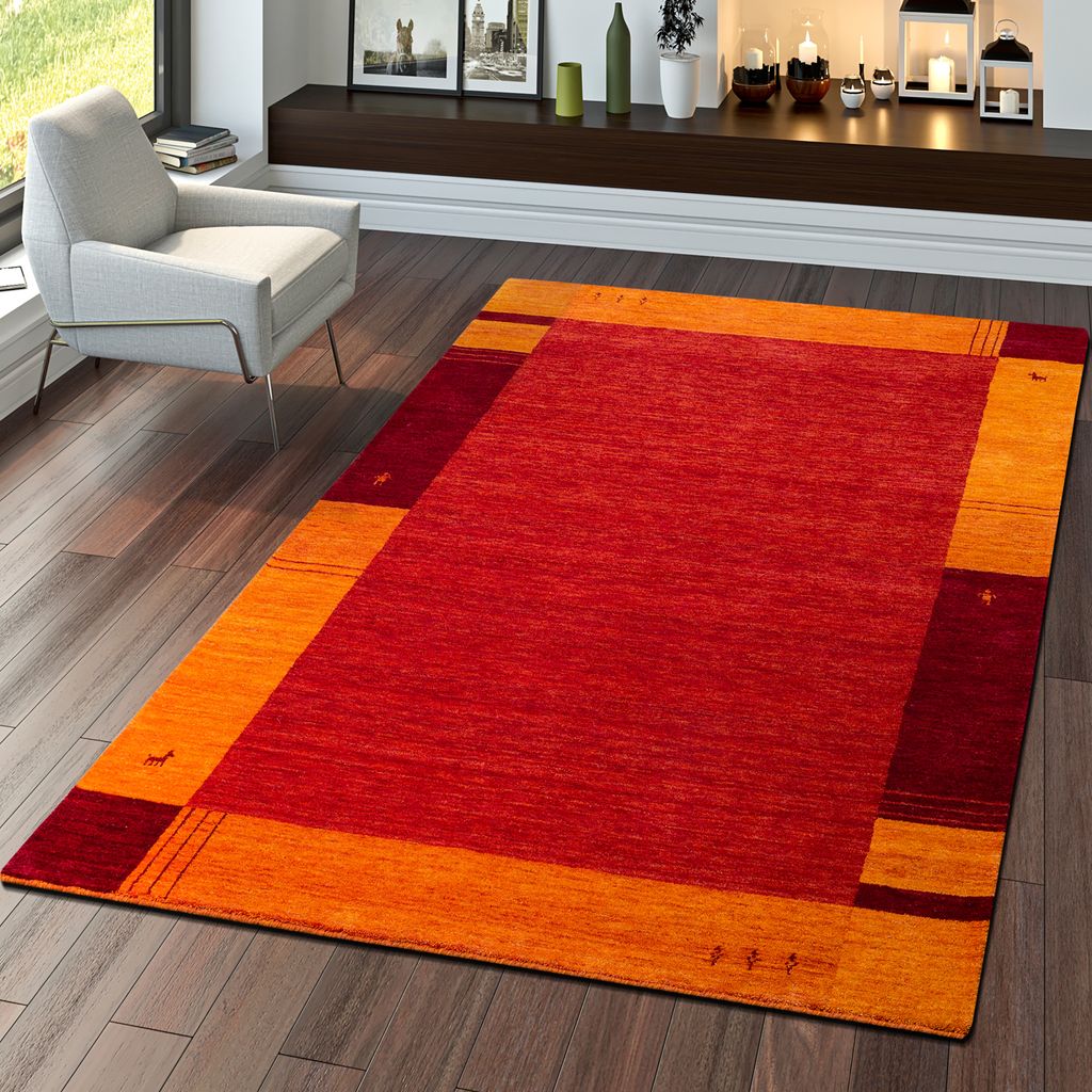 TT Home Teppich Gabbeh Handgefertigt Qualität Modern 100% Wolle Meliert In Terrakotta Größe 80x150 cm