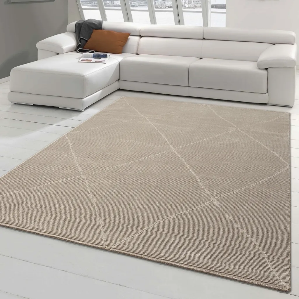 Tapis pour chambre beige 120x170 cm doux et écologique style losange