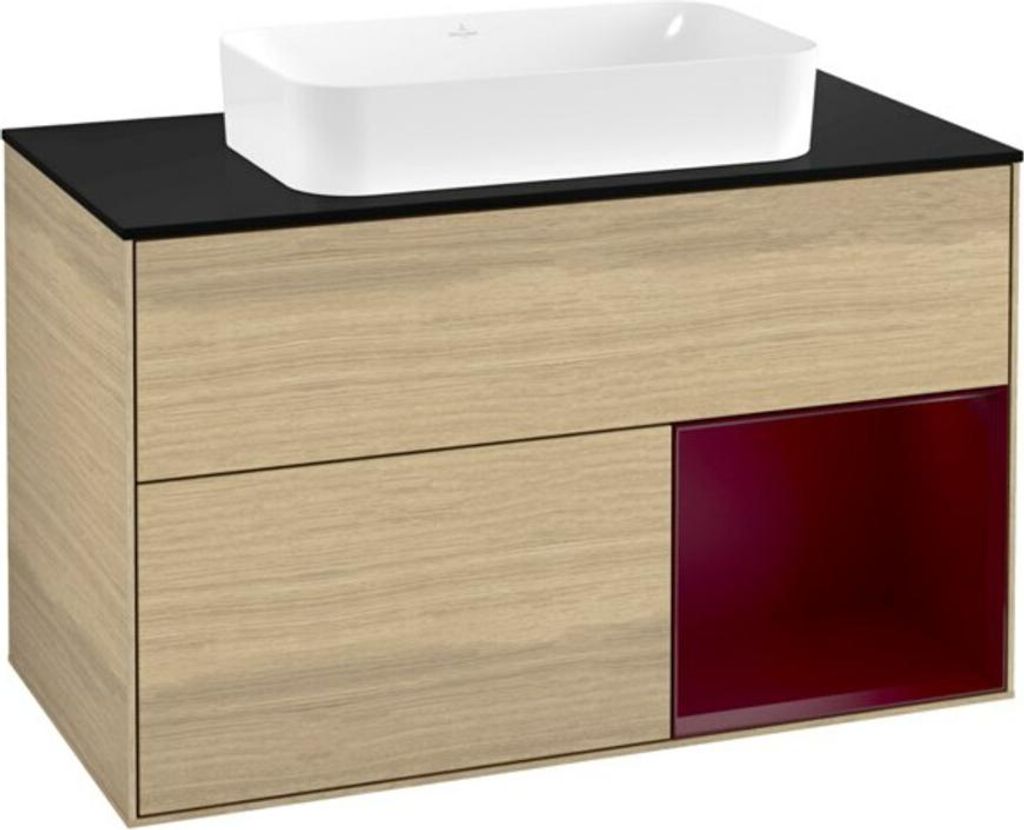 V&B Waschtischunterschrank Wandbeleuchtung Finion 100x60,3 cm, Reg re Peony, Oak Veneer