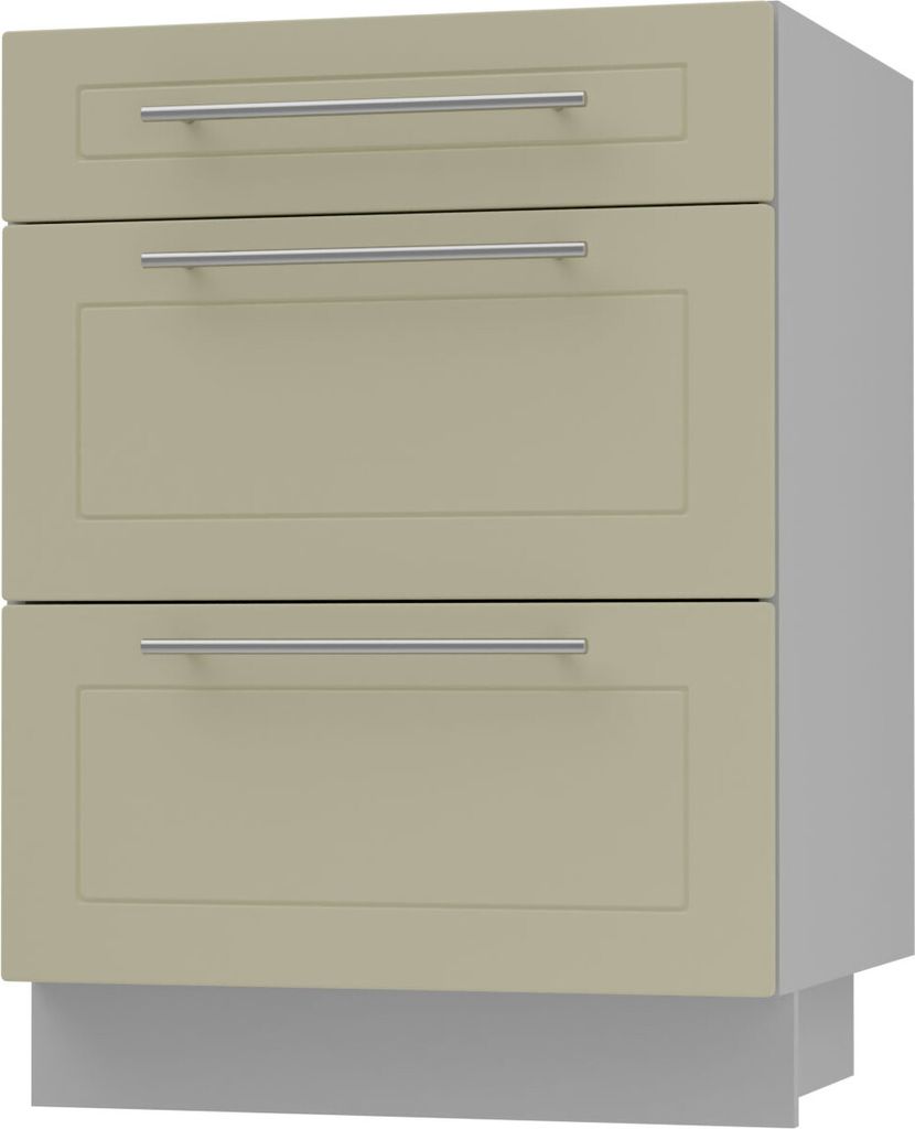 Schubladenunterschrank KVANTUM Teilauszug 60cm Korpus- & Frontfarbe wählbar Q-D3M/60,vanille matt,grau