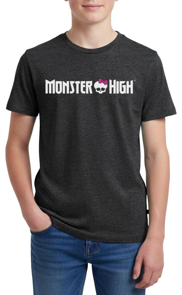 Spreadshirt Monster High Offizielles Logo Mit Totenkopf Teenager Premium T-Shirt, 158/164 (12 Jahre), Anthrazit meliert