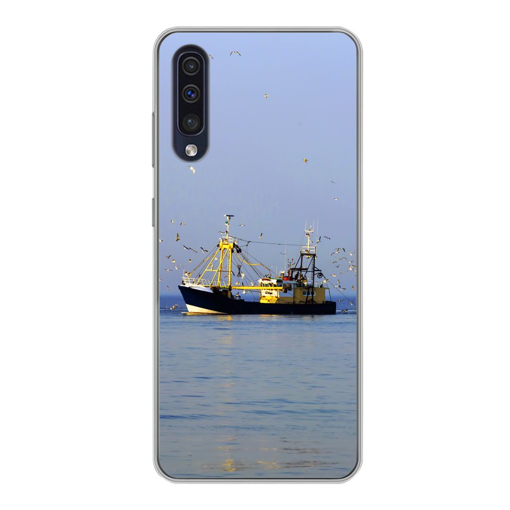 MuchoWow Handyhülle Schutzhülle Hülle für Samsung Galaxy A30s Nordsee - Fischerboot - Vogel Silikon Softcase Handy Hülle - Karteninhaber