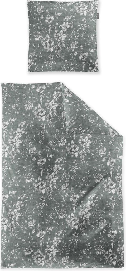Irisette Flausch-Baumwolle Bettwäsche-Garnitur Zobel-HK 8558 Farbe salbei 135x200+80x80cm