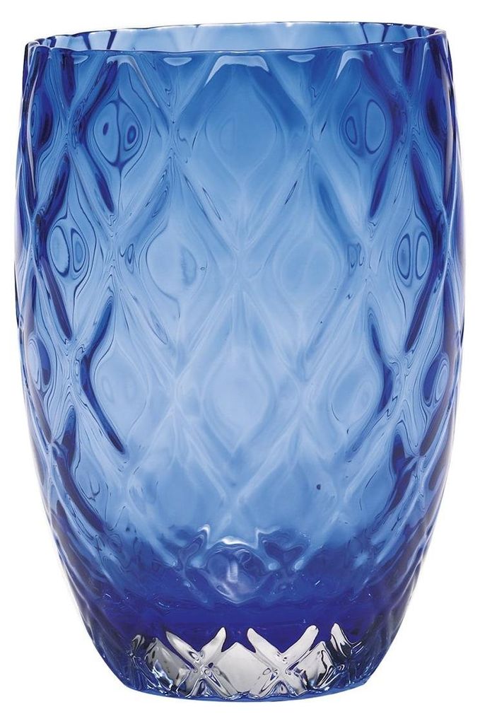 Set mit 6 blauen, mundgeblasenen Glasbechern mit Rautenmuster, elegant und robust für den täglichen Gebrauch LSA-BLU-6PZ