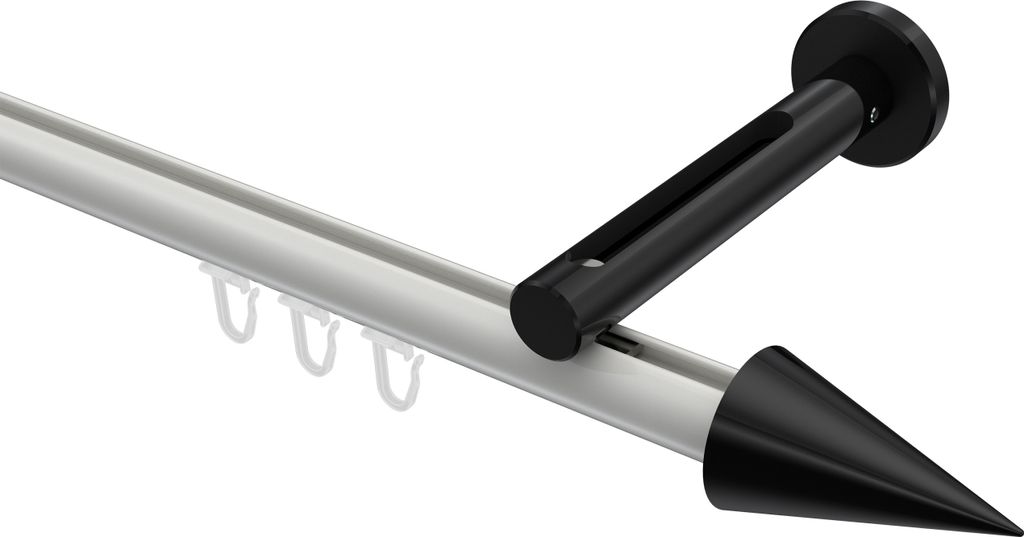 Interdeco Innenlaufstange / Gardinenstange mit Innenlauf Weiß / Schwarz, Typ Siteno Savio (Kegel), 20 mm Ø 1-läufig, 120 cm