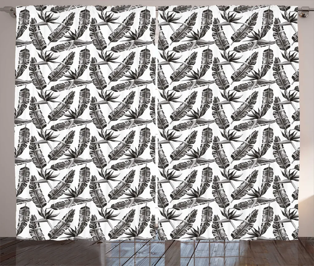 ABAKUHAUS Jungle Leaves Rideau Rustique Strelitzia 280x225 cm Marron