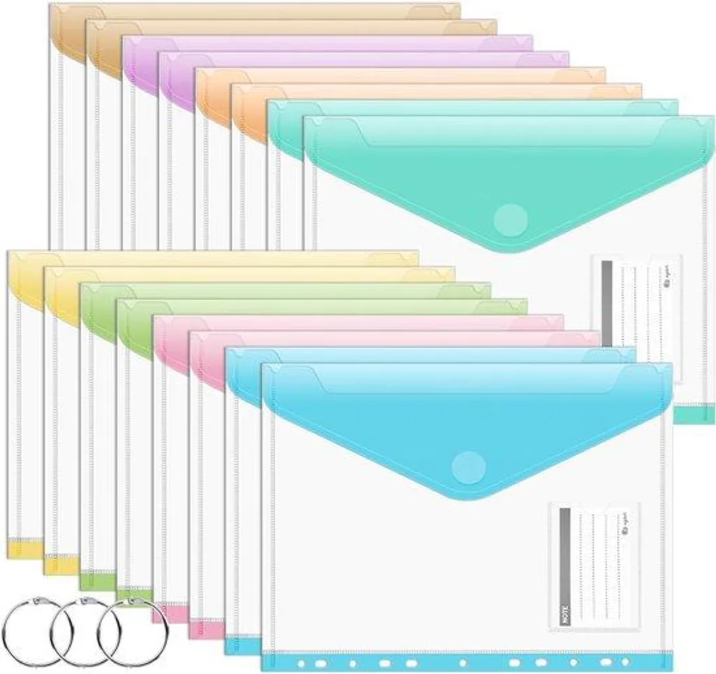 Pochettes A4 anti-perte avec velcro, lot de 16 pour trier vos papiers