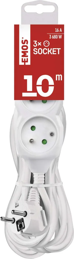 Super Prolunga 10m EMOS P0310R | 3 Prese | Cavo 1.5mmq | 16A 3680W