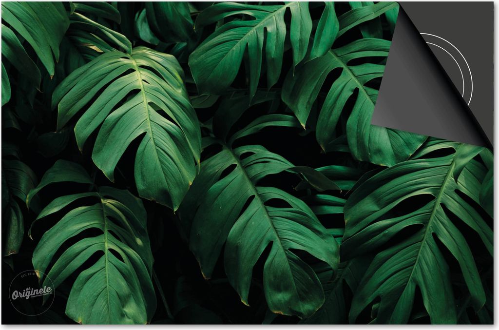 Induktionsschutz 77x51 - abdeckplatte Induktion matt- Dietrix Kochfeldschutz- DELUXE - Blumen und Pflanzen - Monstera Dunkel